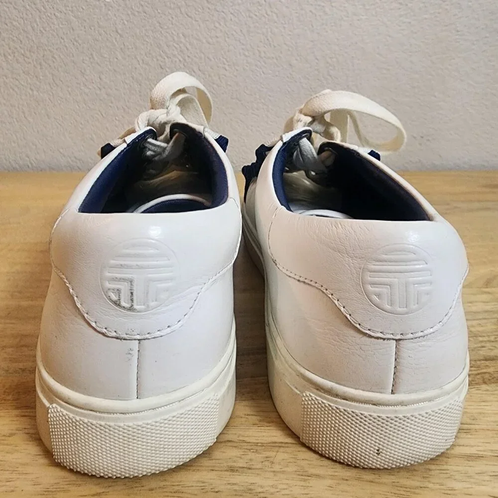 Tory Sport Shoes Womens Size 7.5 White Navy Leather Lace Up Low Top Sneakers